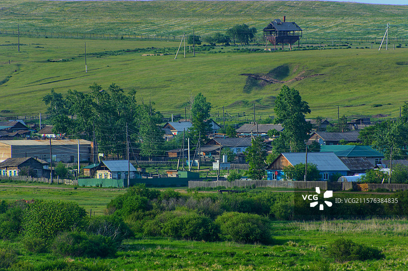 呼伦贝尔 室韦 远眺俄罗斯边境小镇图片素材
