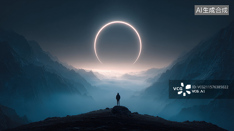 【AI数字艺术】山巅观日环食图片素材