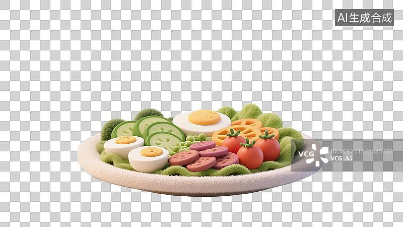 【AI数字艺术】3D卡通健康沙拉碗插画创意抽象商业背景健康杂志和饮食书籍透明彩色水果蔬菜营养和减重减脂餐图片素材