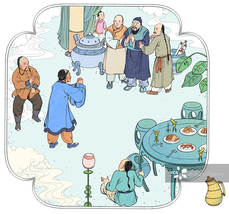 清朝，老友相遇，饭馆。图片素材