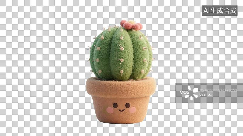 【AI数字艺术】3D卡通仙人掌盆栽透明背景创意毛毡质感插画杂志封面家居装饰奇思妙想多肉植物设计图片素材