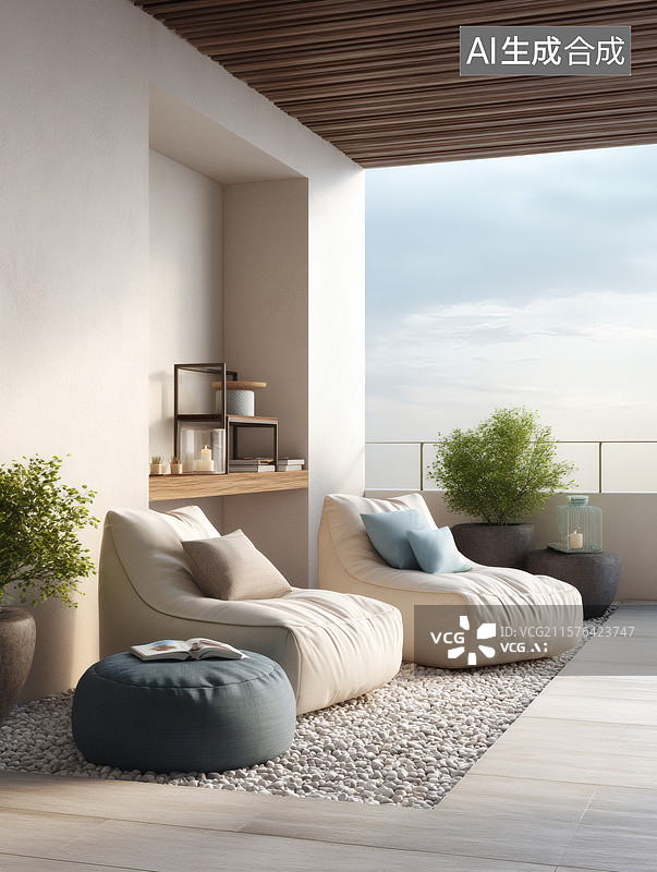 【AI数字艺术】现代阳台休闲角落图片素材
