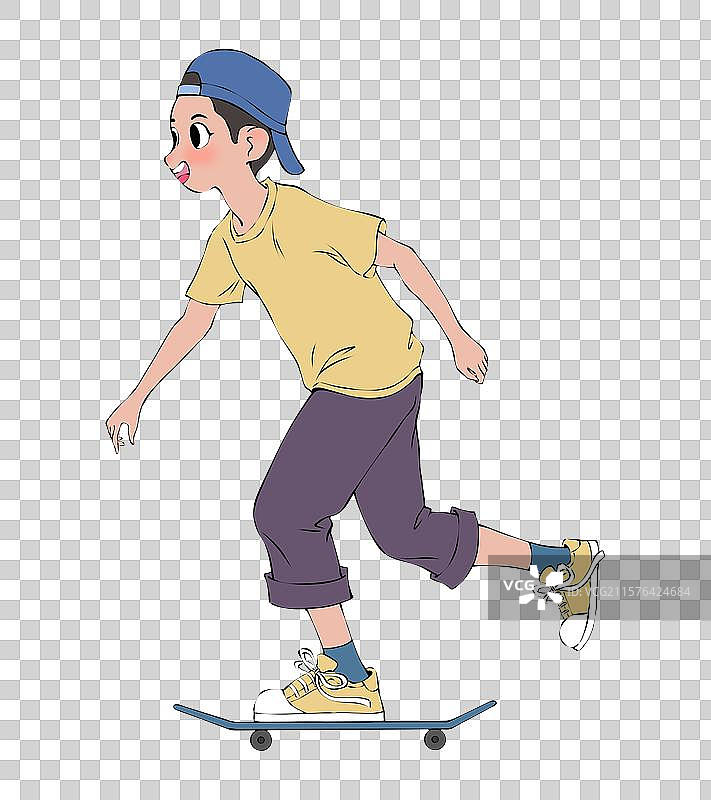 侧面视角的滑板少年。图片素材