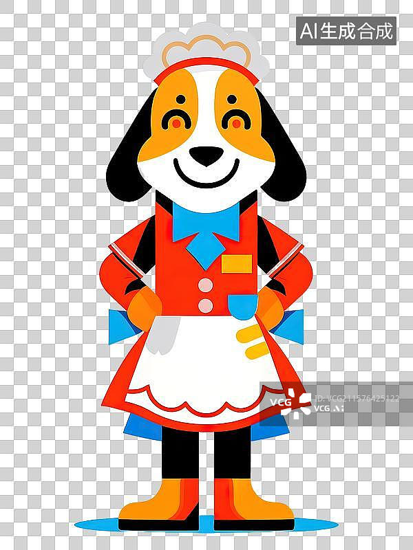 【AI数字艺术】穿着服务员衣服的卡通狗扁平插画图片素材
