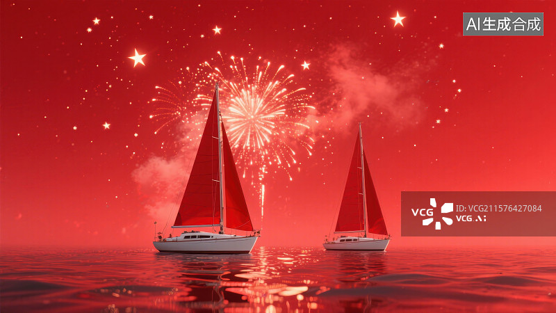 【AI数字艺术】3D帆船红色喜庆新年国庆建军节党务商务科技风格背景图片素材