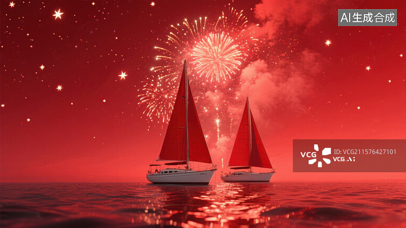【AI数字艺术】3D帆船红色喜庆新年国庆建军节党务商务科技风格背景图片素材