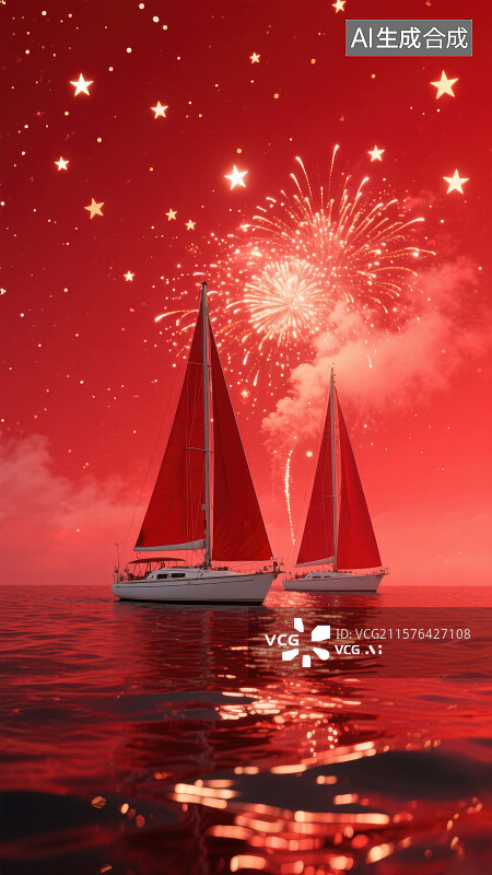 【AI数字艺术】3D帆船红色喜庆新年国庆建军节党务商务科技风格背景图片素材