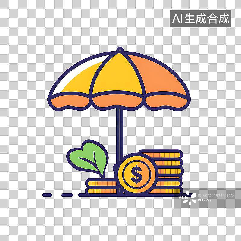 【AI数字艺术】保护伞下的金币货币安全，金融投资理财安全保护插图插画图片素材
