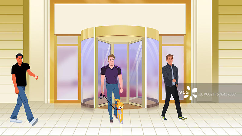 豪华酒店大门旅游旅行生活方式遛狗宠物男人门口资讯插画图片素材