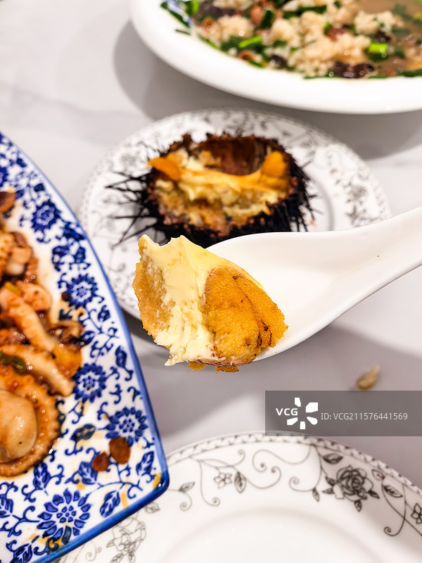 海胆蒸蛋海鲜美食特写图片素材