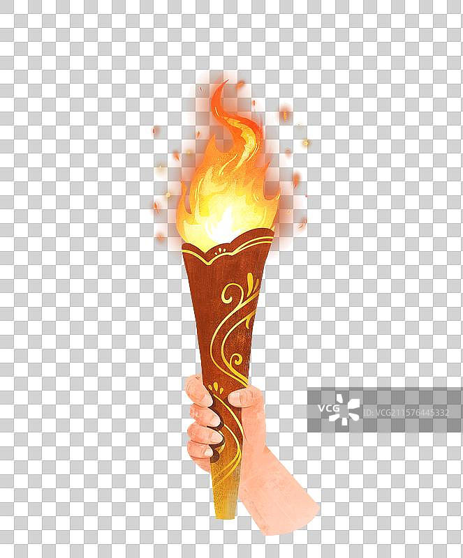 手绘肌理手拿火炬免抠元素图片素材