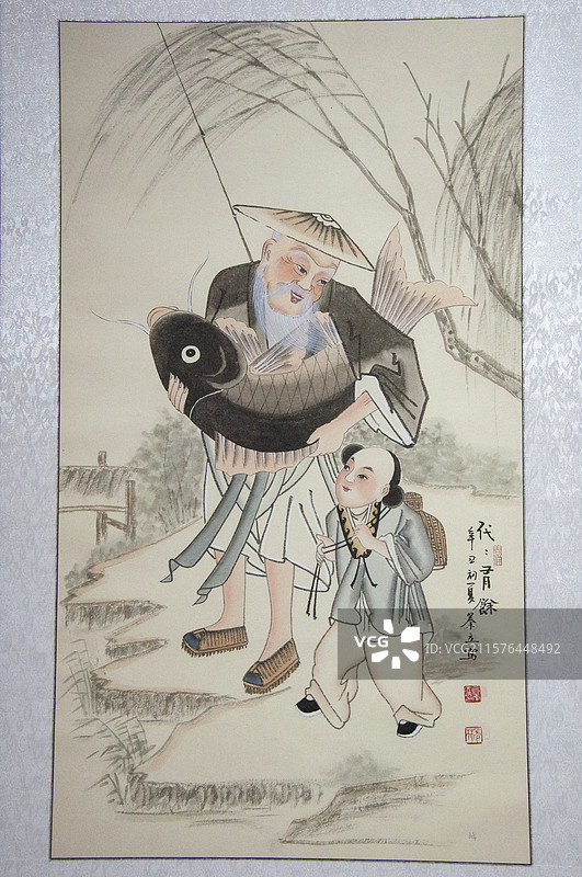 国家级非物质文化遗产高密扑灰年画 代代有余图片素材