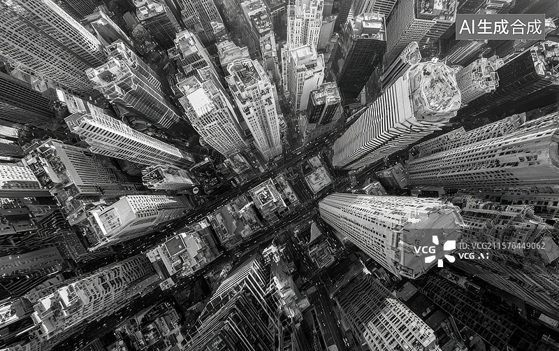 【AI数字艺术】城市俯瞰黑白艺术图片素材