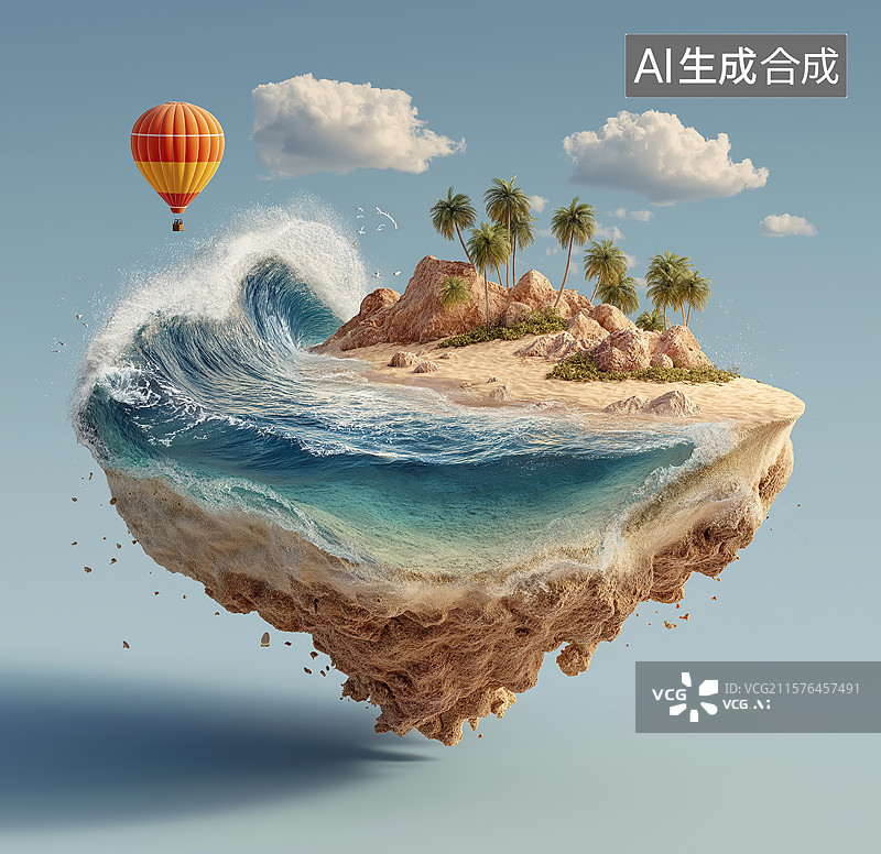 【AI数字艺术】漂浮的岛屿海洋元素概念图图片素材