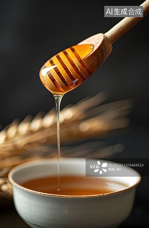 【AI数字艺术】勺子舀起碗中的蜂蜜图片素材