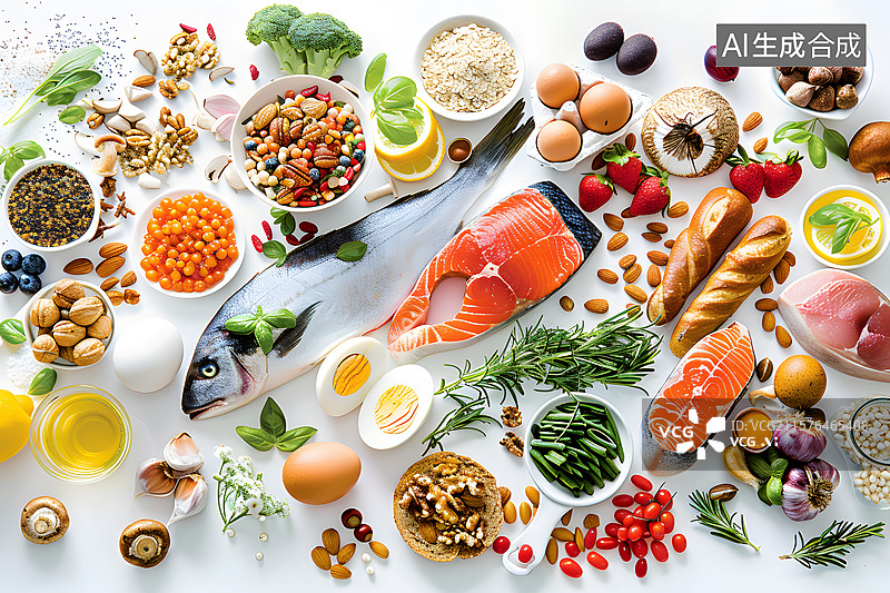 【AI数字艺术】白色背景上的各种海鲜食材图片素材