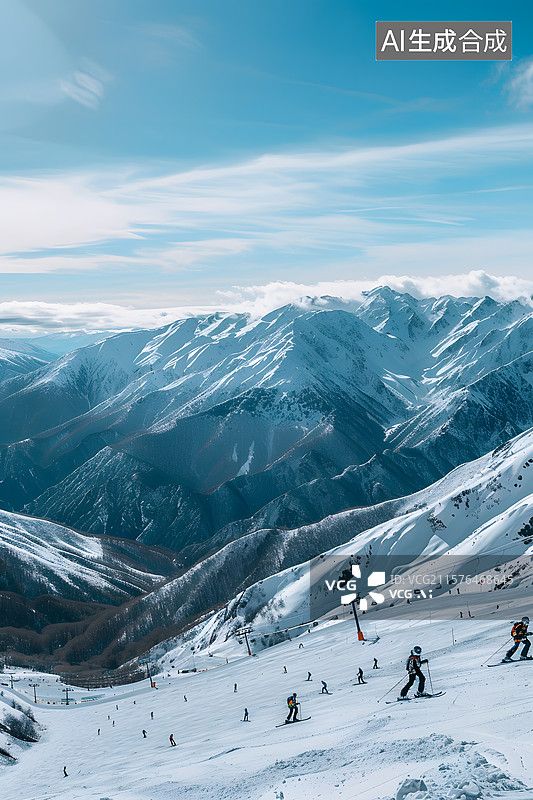 【AI数字艺术】蓝天下的雪山和湖泊图片素材