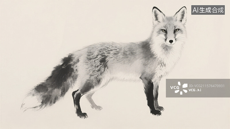 【AI数字艺术】水墨风野外动物狐狸图片素材