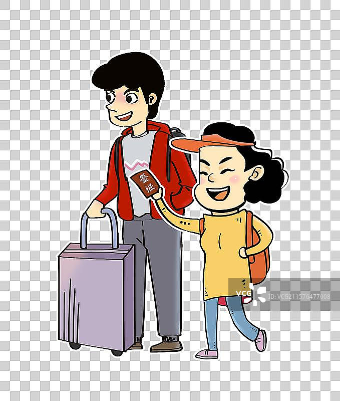 母子出国旅游卡通元素图片素材