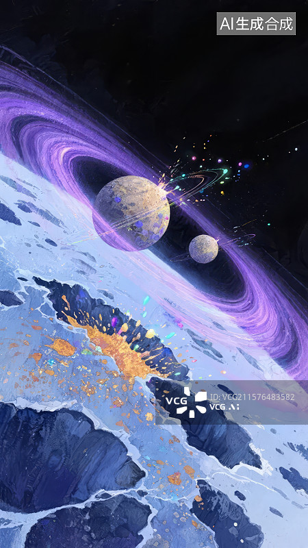 【AI数字艺术】宇宙星球与星环的奇幻景象图片素材