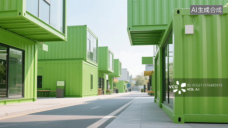 【AI数字艺术】绿色集装箱建筑群创意商业街区图片素材