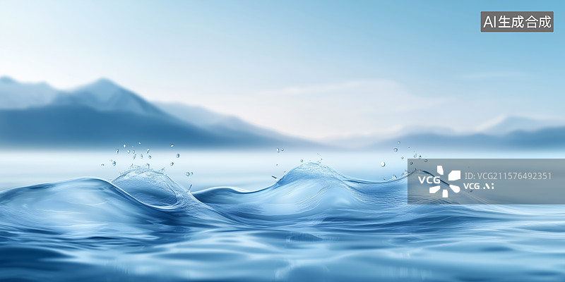 【AI数字艺术】蓝色背景下溅水的特写镜头图片素材