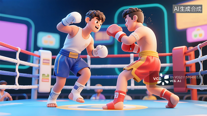 【AI数字艺术】三维图形两个男孩在打泰拳图片素材