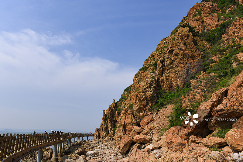 长岛烽山林海风景区海边悬崖栈道风光图片素材