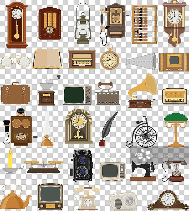 复古老式复古图标平面风格库存图片素材