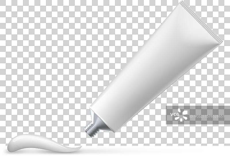 透明牙膏白色塑料和银色管子图片素材