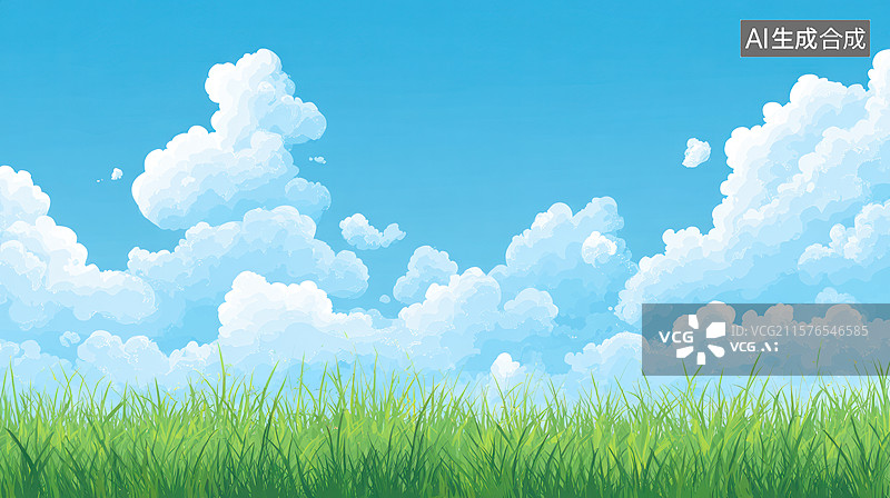 【AI数字艺术】美丽夏日天空与草地图片素材