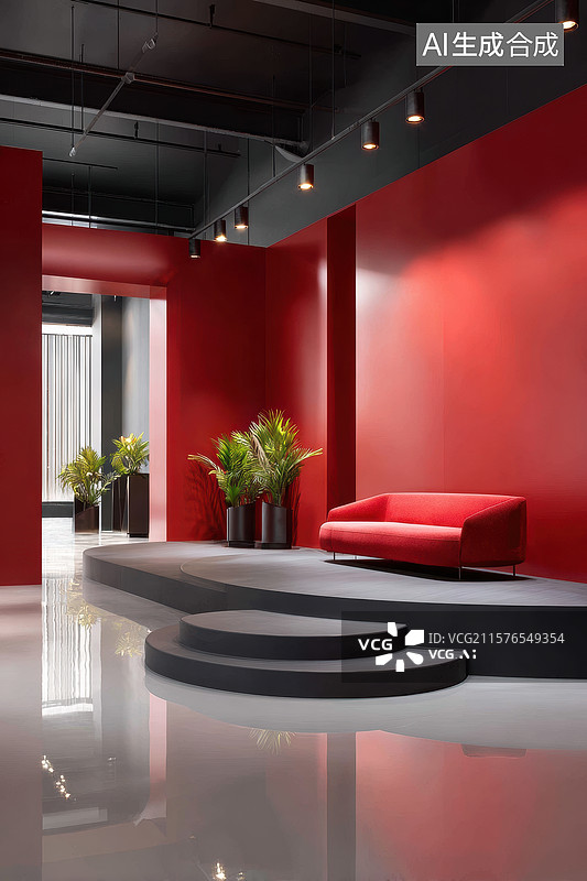 【AI数字艺术】现代红色主题室内设计图片素材