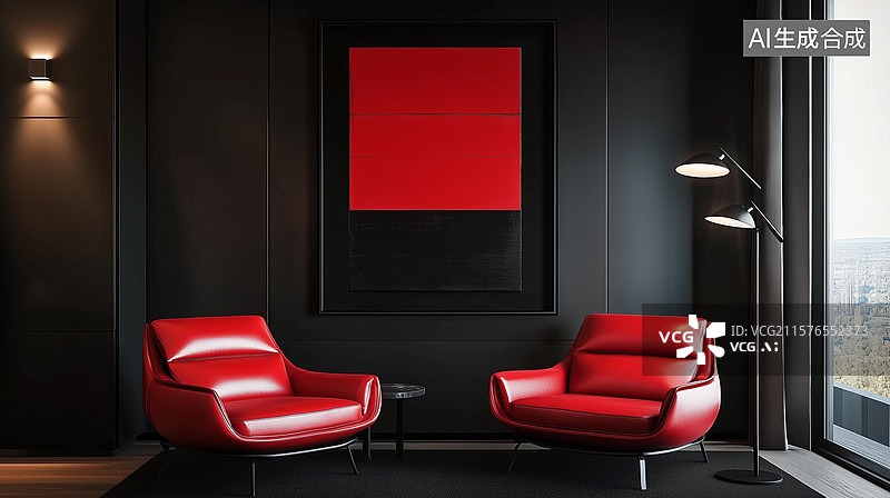 【AI数字艺术】红色的背景墙和沙发图片素材