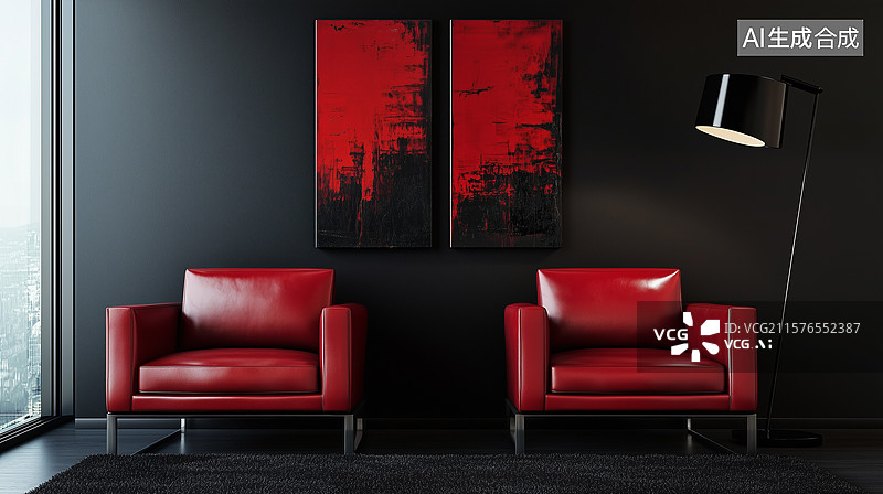 【AI数字艺术】红色的背景墙和沙发图片素材