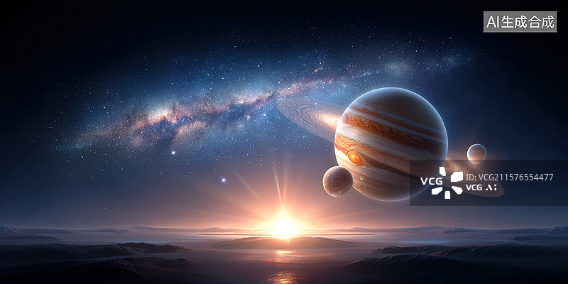 【AI数字艺术】宇宙日出与行星图片素材