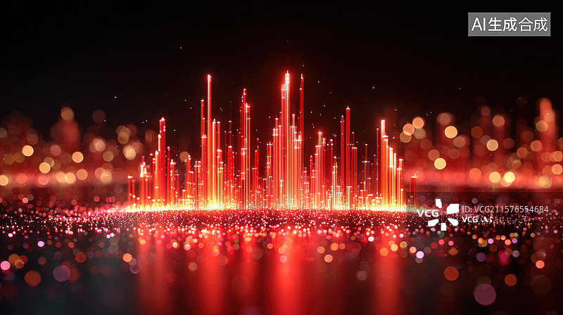 【AI数字艺术】抽象红光城市数据可视化图片素材