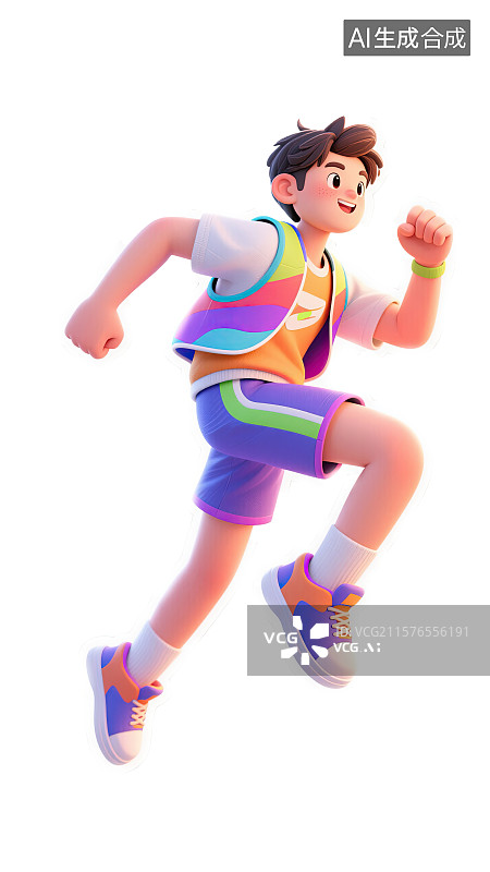 【AI数字艺术】男孩，跑步，运动，跳跃，平面插画图片素材