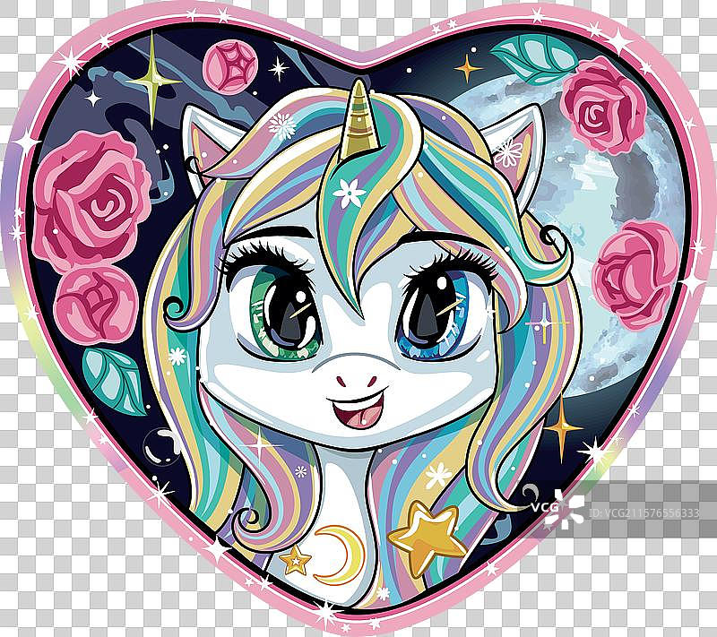 花环中的独角兽头部图片素材