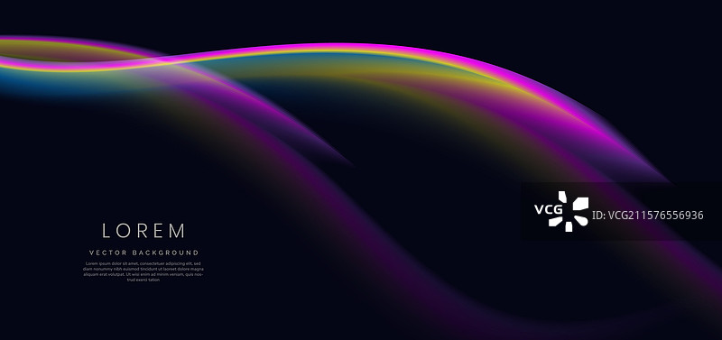 黑色背景上的彩色波浪和光线图片素材