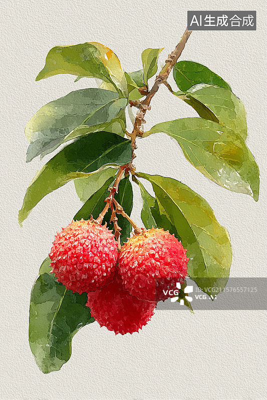 【AI数字艺术】树枝上成熟的荔枝插画图片素材