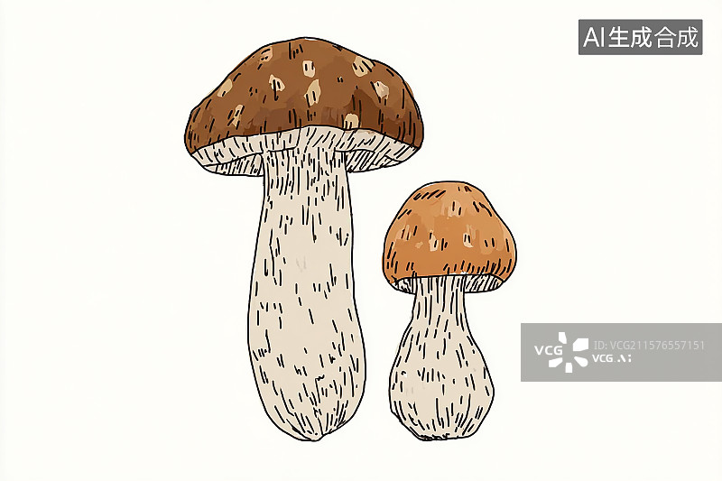 【AI数字艺术】白色背景，名贵食材松茸插画图片素材