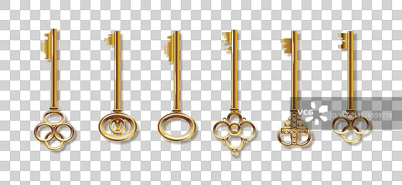 复古奢华的3D逼真金色钥匙图片素材