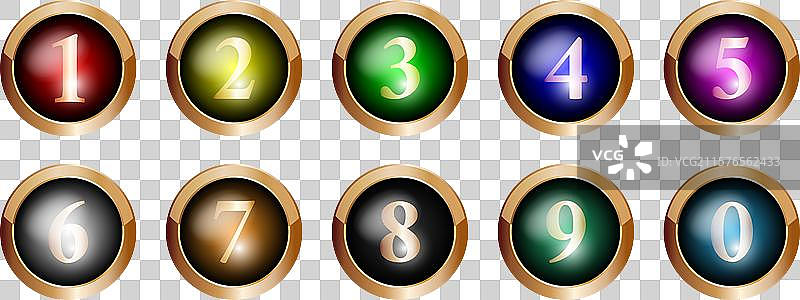 一组带数字的光泽圆形按钮图片素材