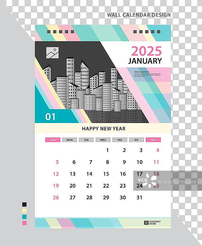 2025年1月墙壁日历布局模板图片素材
