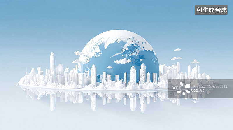 【AI数字艺术】漂浮在空中的绿色环保城市图片素材