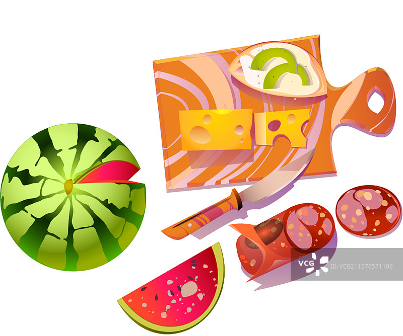 丰盛的早餐，精美切片的香肠和奶酪图片素材