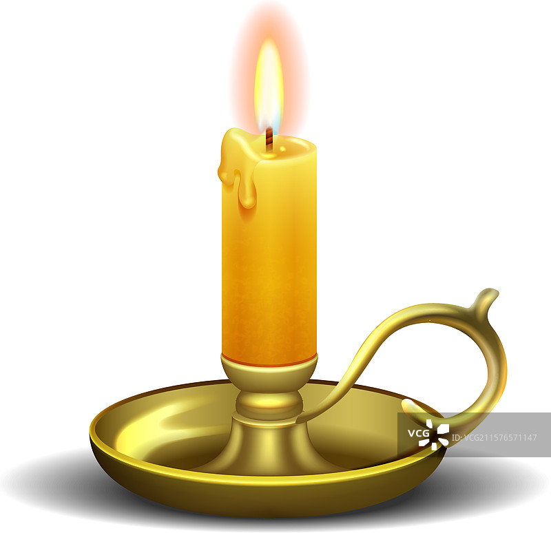 铜烛台上的蜡烛，真实的火焰燃烧图片素材