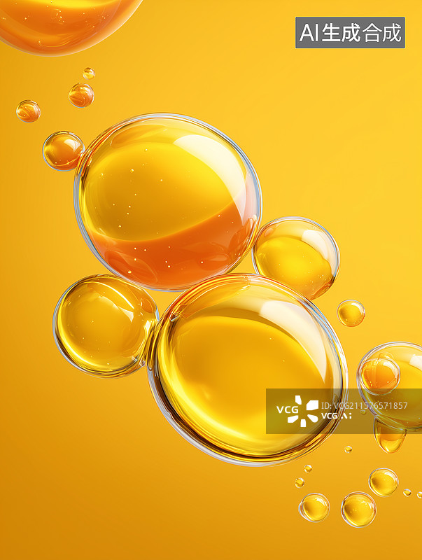 【AI数字艺术】油性黄色液体透明分子图片素材