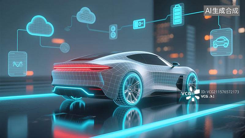 【AI数字艺术】科技感未来智能新能源汽车互联概念设计图片素材