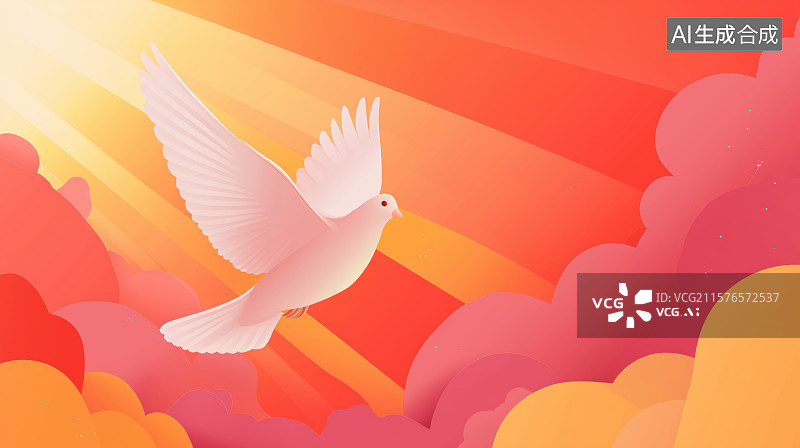 【AI数字艺术】国庆节主题红色背景——白色和平鸽图片素材